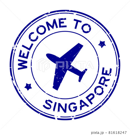 Grunge blue welcome to Singapore word with airplane icon round rubber seal stamp on white background Grunge blue welcome to Singapore word with airplane icon round rubber seal stamp on white background 81618247