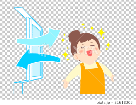 換気した部屋で気持ちよさそうに深呼吸する女性 換気した部屋で気持ちよさそうに深呼吸する女性 81618303