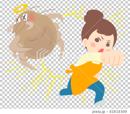Repel ticks! Image illustration of a housewife who defeats ticks with a straight right-bare hands 81618309