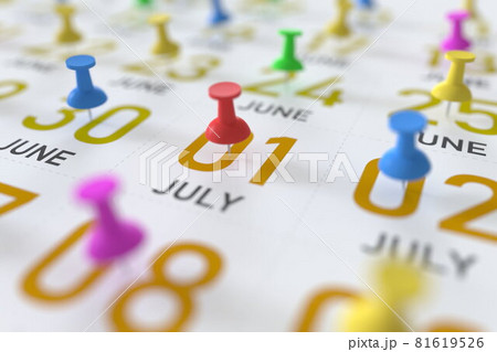 July 1 date and push pin on a calendar, 3D rendering 81619526