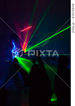 Colorful lights show. Laser show in motion in dark 81620848