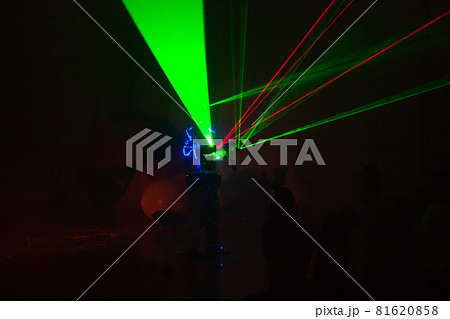 Colorful lights show. Laser show in motion in dark Colorful lights show. Laser show in motion in dark 81620858