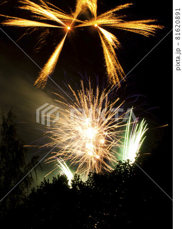 Beautiful colourful fireworks for celebration on black background. New Year and holidays concept Beautiful colourful fireworks for celebration on black background. New Year and holidays concept 81620891