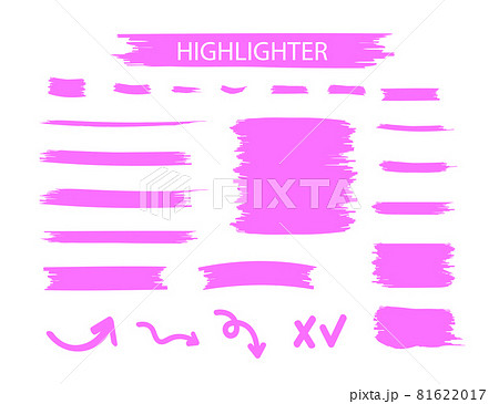 Pink Highlighter Marker Strokes. Yellow watercolor hand drawn highlight set 81622017