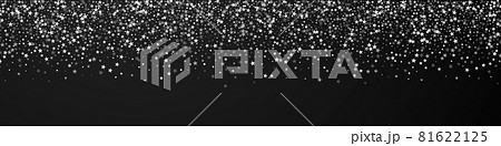 Amazing falling stars Christmas background. Subtle flying snow flakes and stars on black background. Brilliant winter silver snowflake overlay template. Divine panoramic illustration. 81622125