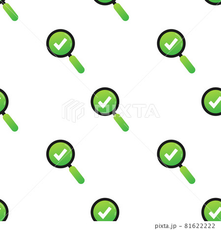 Checkmark with loupe. Green approved pattern on white background. Vector stock illustration. 81622222