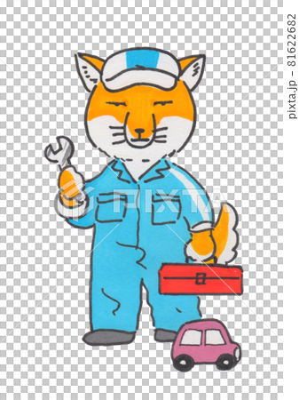 自動車整備士のキツネのイラスト素材