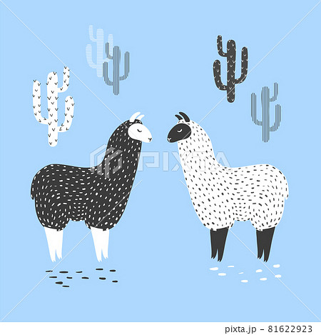 Vector illustration of two cute llamas and cactus 81622923