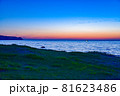 草原から見る夕方の空のグラデーションと漁火【北海道　積丹】 81623486