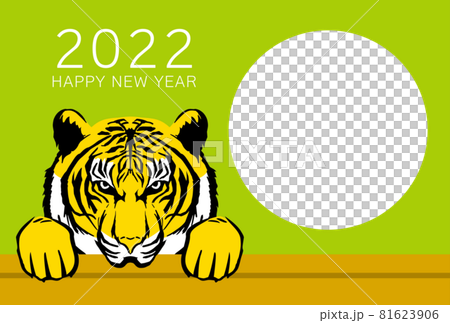22年 年賀状デザイン 虎 リアル フォトフレーム 寅年のイラスト素材