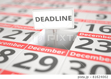 DEADLINE plate on December 22 in a calendar, 3d rendering 81624002
