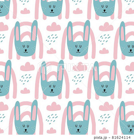 Childrens hand-drawn seamless pattern with rabbit. Childrens hand-drawn seamless pattern with rabbit. 81624114