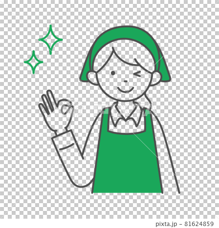 A female clerk in a supermarket who makes an okay mark 81624859