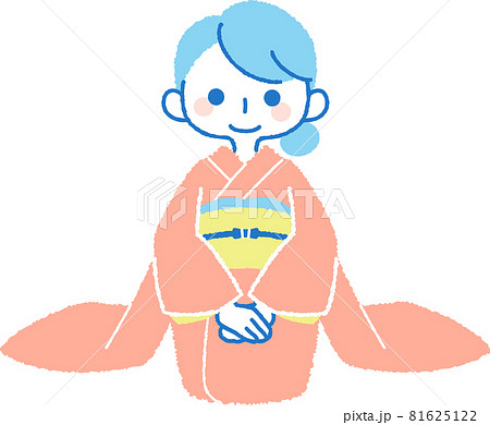 正座をしている女性の手描き風イラストのイラスト素材