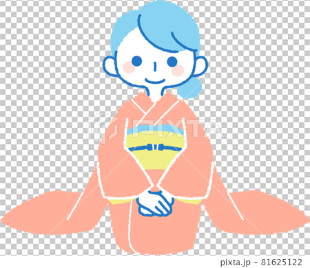 正座をしている女性の手描き風イラスト 81625122