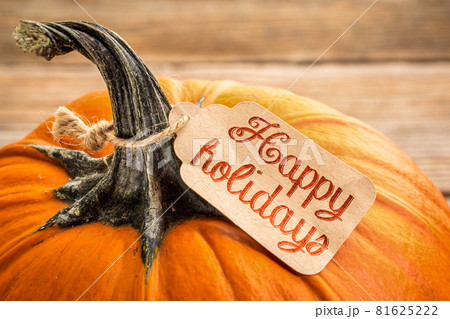 Happy holidays price tag on pumpkin 81625222