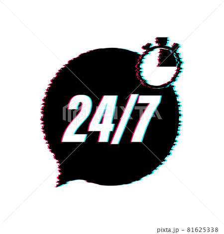 24-7 service concept. 24-7 open. Glitch icon. Support service icon. Vector stock illustration. 81625338