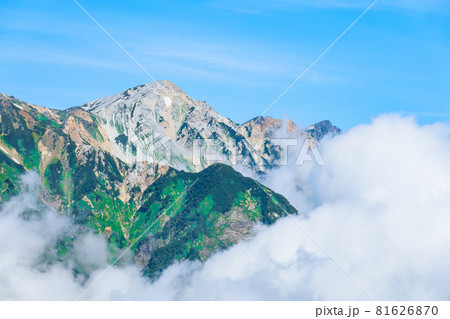 夏の唐松岳登山：丸山ケルンから白馬三山方面の眺め 81626870