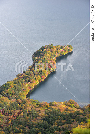 八丁出島と中禅寺湖、紅葉、日光、栃木県 八丁出島と中禅寺湖、紅葉、日光、栃木県 81627348
