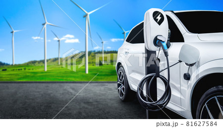 EV charging station for electric car in concept of green sustainable energy 81627584