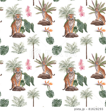 Tiger pattern seamless watercolor 81628293