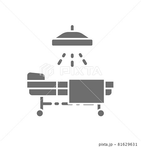Operating table, resuscitation, hospital bed with medical equipments grey icon. 81629631