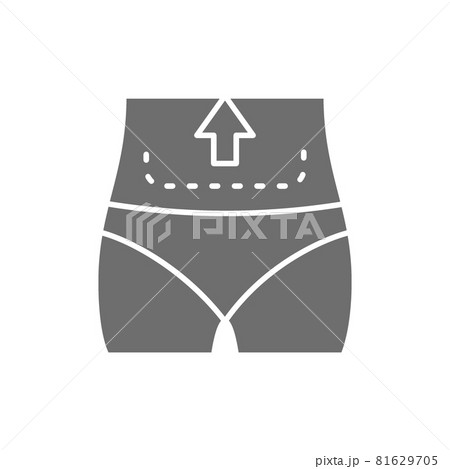 Abdominal liposuction, abdominoplasty, tummy tuck plastic surgery grey icon. Abdominal liposuction, abdominoplasty, tummy tuck plastic surgery grey icon. 81629705