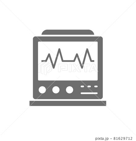 EKG machine with pulse, ICU monitor, electrocardiograph grey icon. 81629712