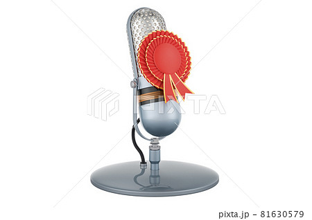 Microphone with best choice badge, 3D rendering Microphone with best choice badge, 3D rendering 81630579