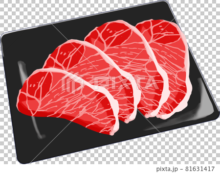 皿に並べられた牛肉 81631417
