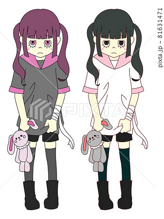 心を病んだメンヘラな女の子のベクターイラストのイラスト素材
