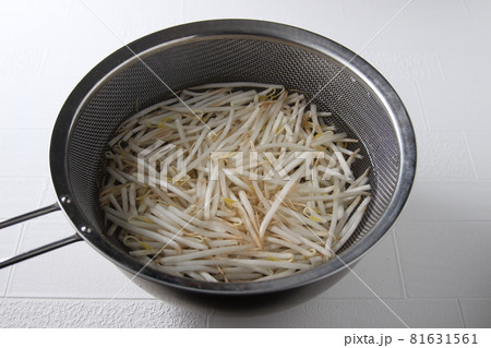 もやしをザルに入れて洗っう 81631561