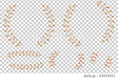 紅葉を感じるおしゃれな秋色リーフの水彩手書き風装飾パーツ素材 81632851