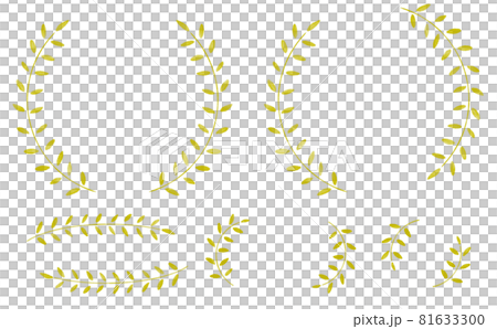 稲穂のような金色リーフの水彩手書き風装飾パーツ素材のイラスト素材