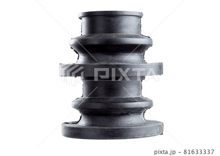 kit ribbed vehicle axle boots or CV joint boots black rubber flexible cover to protect against dust and mud car spare parts isolated on white background. 81633337