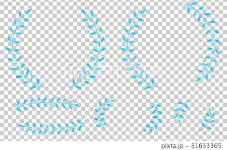 青色のおしゃれなリーフの手書き水彩風装飾パーツ素材のイラスト素材