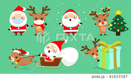 サンタクロースコレクションa クリスマスに使える異なるポーズのかわいいキャラクターのイラスト素材