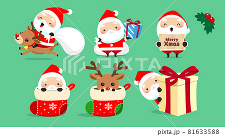 サンタクロースコレクションb クリスマスに使える異なるポーズのかわいいキャラクターのイラスト素材