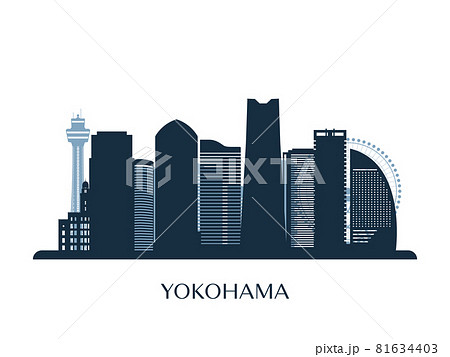 Yokohama skyline, monochrome silhouette.  81634403