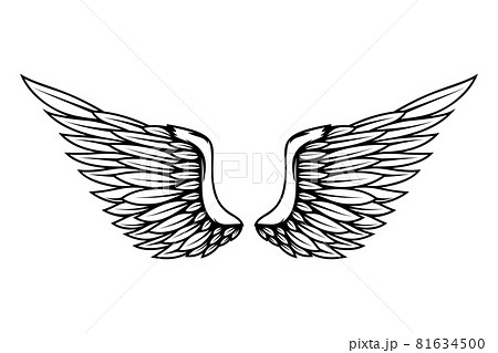 illustration of wings in tattoo style isolated on white background. Design element for logo, label, badge, sign. Vector illustration 81634500