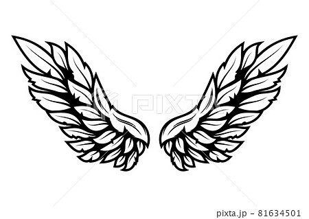 illustration of wings in tattoo style isolated on white background. Design element for logo, label, badge, sign. Vector illustration illustration of wings in tattoo style isolated on white background. Design element for logo, label, badge, sign. Vector illustration 81634501