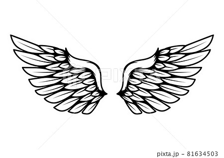 illustration of wings in tattoo style isolated on white background. Design element for logo, label, badge, sign. Vector illustration 81634503