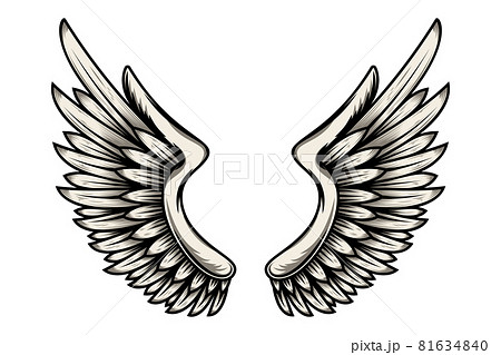 illustration of wings in tattoo style isolated on white background. Design element for logo, label, badge, sign. Vector illustration 81634840