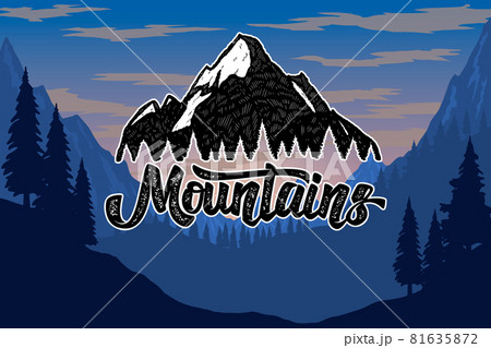 Poster template with wild mountains landscape. Vector illustration 81635872