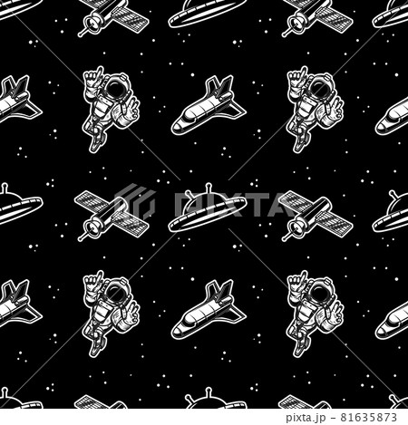Seamless pattern with spaceship, spaceman, ufo. Design element for poster, card, banner, flyer. Vector illustration 81635873