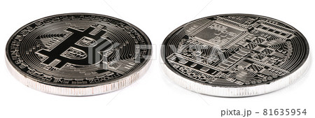 Silver bitcoin isolated on white background. (Two clipping path) Silver bitcoin isolated on white background. (Two clipping path) 81635954