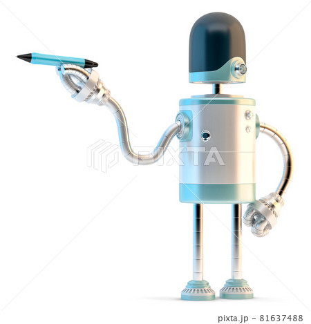 Robot writing with a pen. Isolated on white. 3D illustration 81637488