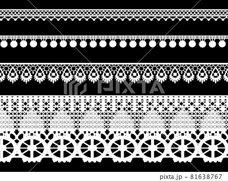 リボンレース素材セット白3 黒背景 のイラスト素材