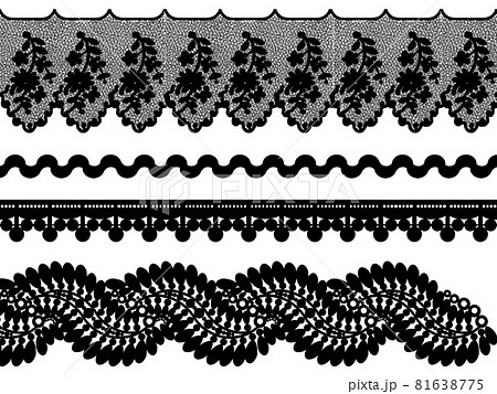 リボンレース素材セット黒1 白背景 のイラスト素材