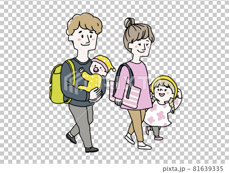 母親一邊散步一邊與父親和女兒一起散步 母親一邊散步一邊與父親和女兒一起散步 81639335